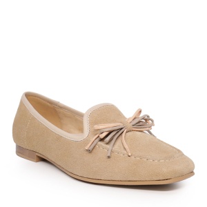 Pantofi tip loafer femei Benvenuti bej din piele întoarsă 807DP2787VBE - Img 2