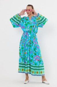 Rochie cu imprimeu marin pe fond bleu, din vascoza
