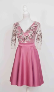 Rochie de ocazie din tafta roze si tiul brodat Ofelia - Img 1