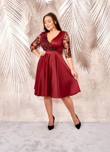 Rochie de ocazie din tafta visinie cu broderie 3D Britney - Img 1