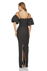 Rochie de ocazie eleganta lunga maxi neagra cu maneca Sonia - Img 3