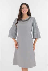 Rochie de ocazie gri cu maneci plisate