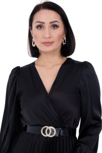 Rochie de ocazie midi eleganta din satin negru cu maneca lunga, Iza - Img 2