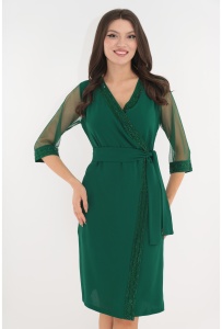 Rochie de ocazie verde parte peste parte cu strasuri argintii
