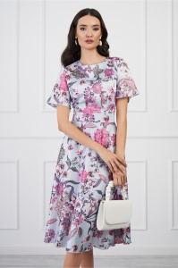 Rochie DY Fashion midi bleu cu imprimeuri florale roz