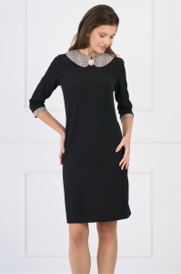 Rochie DY Fashion office din stofa neagra cu carouri pe guler