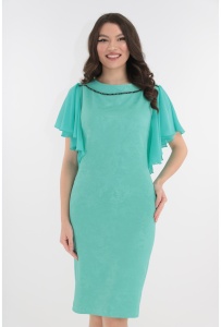 Rochie eleganta din brocard vernil cu maneci ample din voal