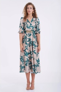 Rochie eleganta midi din satin imprimat cu maneca scurta Bianca - Img 4