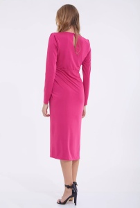 Rochie eleganta midi fuchsia Sandy cu maneca lunga - Img 3