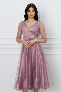 Rochie Ella Collection Reyna roz cu buline catifelate