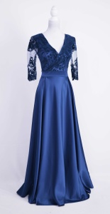 Rochie lunga de tafta si broderie catifelata bleumarin Anastasia - Img 6