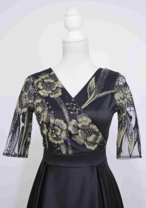 Rochie lunga din tafta neagra cu broderie aurie Alice - Img 3