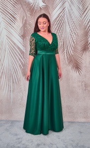 Rochie lunga din tafta verde cu broderie catifelata Carla - Img 4