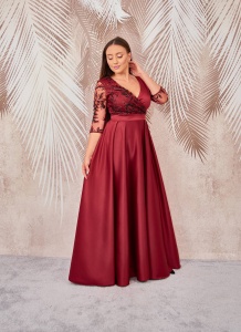 Rochie lunga din tafta visinie cu broderie 3D Britney - Img 2