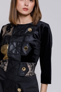 Rochie MAGNO neagra cu insertii de dantela si piele ecologica - Img 2