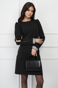 Rochie MBG neagra cu strasuri la maneci