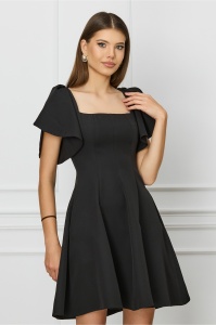 Rochie MBG neagra scurta cu volane la maneci