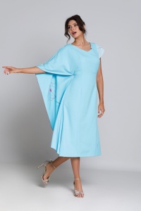 Rochie Mira bleu cu mânecă prelungită si broderie - Img 2