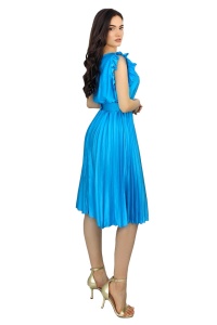 Rochie plisata midi, Elenor, cu volanase si curea asortata, Albastru, Marime universala S/M - Img 7