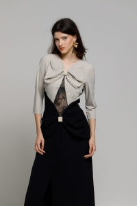 Rochie RAVI neagra cu funda grej - Img 2