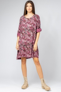 Rochie scurta din vascoza cu imprimeu animal print, roz
