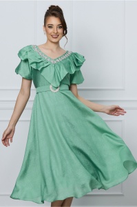 Rochie Suzzie verde cu strasuri si curea in talie