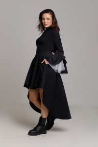 Rochie VALERYN neagră cu mânecă clopot din tul alb - Img 4