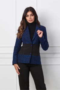 Sacou LaDonna negru cu albastru din tweed