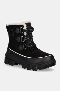 Sorel cizme de piele TORINO V WP OUTDRY femei, culoarea negru, cu toc plat, izolat, 2106701010