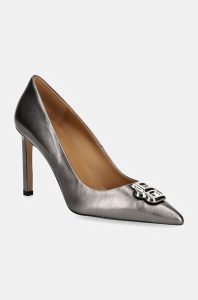 BOSS stilettos de piele Janet culoarea argintiu, 50529832