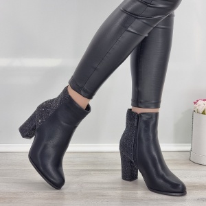 Botine Cu Toc Gros Dama Negre Cu Fermoar Nobia - Img 1