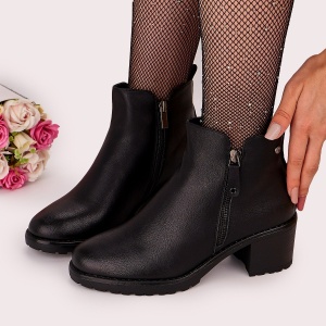 Botine Cu Toc Gros Dama Negre Cu Fermoar Uinir - Img 4