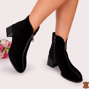 Botine Cu Toc Gros Dama Negre Piele Naturala Birra - Img 2