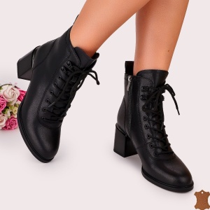 Botine Cu Toc Gros Dama Negre Piele Naturala Birus - Img 1
