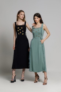 EDINA varnish dress with embroidery and tulle ruffle