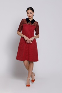 GENNY dress in fabric with red stripes and lace - Img 2