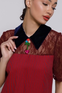 GENNY dress in fabric with red stripes and lace - Img 4