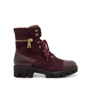 Ghete casual dama din piele naturala - 390 visiniu box velur