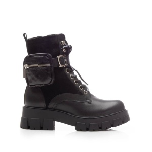 Ghete damă casual din piele naturală,Leofex - 330 Negru Box Velur