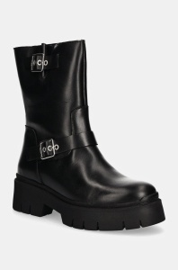 HUGO cizme de piele Kris femei, culoarea negru, cu platforma, 50536827