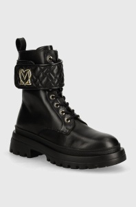 Love Moschino bocanci de piele femei, culoarea negru, cu toc plat, JA24175G1LIA0000
