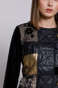 MAGNO black dress with lace inserts and ecological leather - Img 4