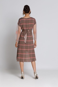 Rochie AURELIA cafenie cu dungi roz - Img 5
