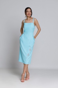 Rochie CLARE bleu cu broderie florală - Img 4