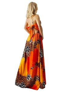 Rochie cocktail Fernanda, croi semidecupat si funda la spate, Orange Savana, Marime S/M/L - Img 7