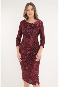 Rochie de ocazie din paiete bordo cu fronseuri in talie