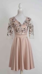 Rochie de ocazie din tafta bej si tiul brodat Ofelia - Img 2