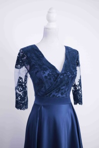 Rochie de ocazie din tafta bleumarin si broderie catifea Anastasia - Img 2