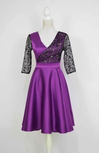 Rochie de ocazie din tafta mov cu tulle cu gliter Noelia - Img 1