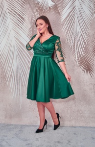Rochie de ocazie din tafta verde cu tulle cu gliter Evelin - Img 2